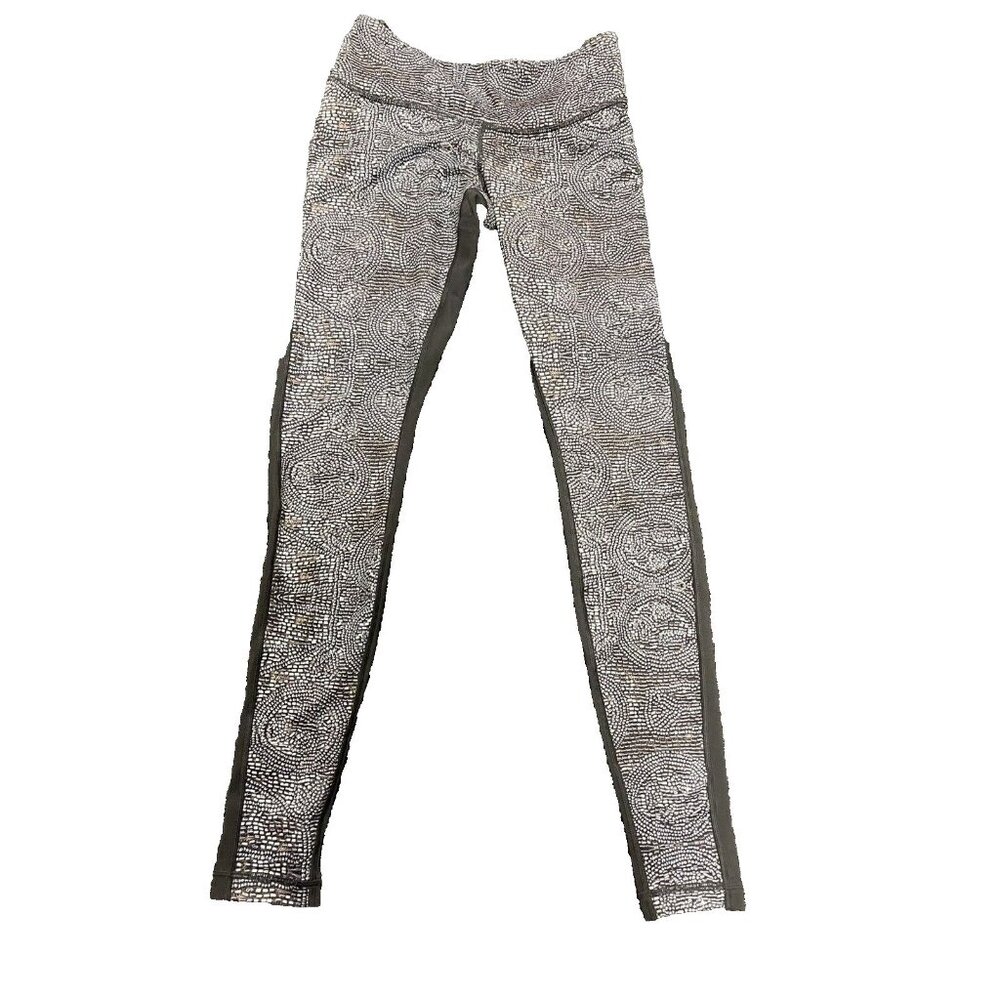 Lululemon wunder under leggings geometric circles gray white yoga pants Sz 6- G